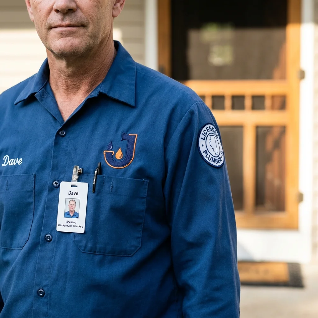 Licensed plumber showing ID badge in Webster, TX
