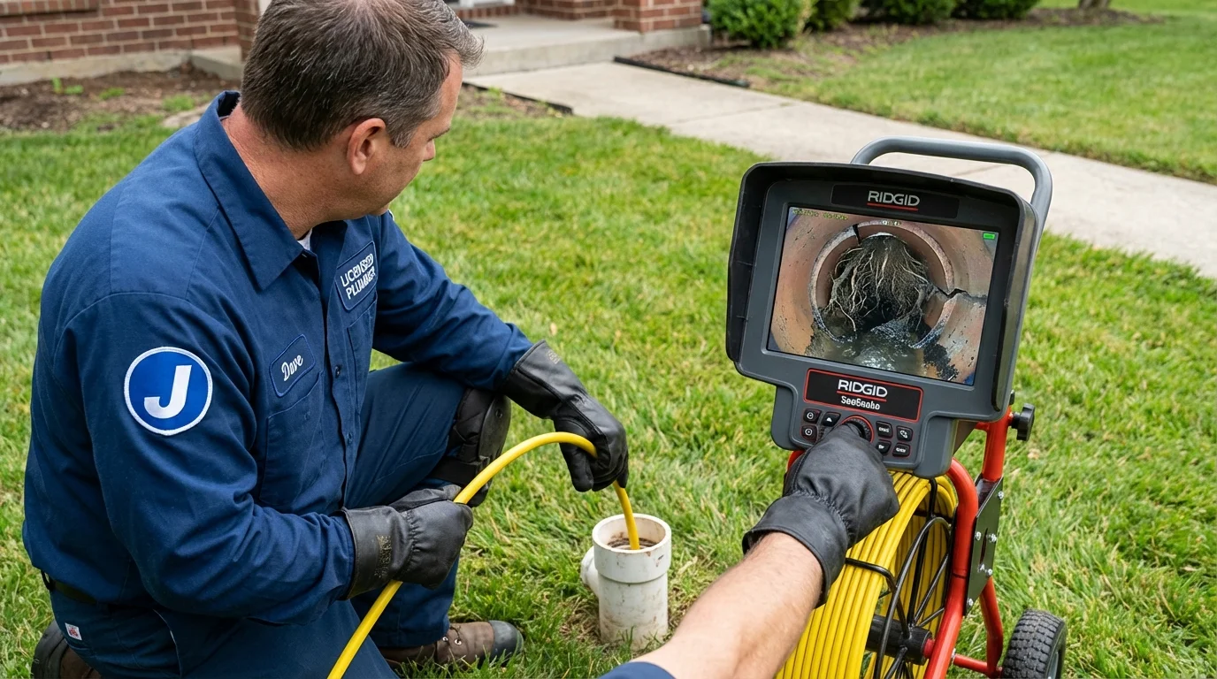 Sewer camera inspection being performed by Johns Plumbing LLC in Webster