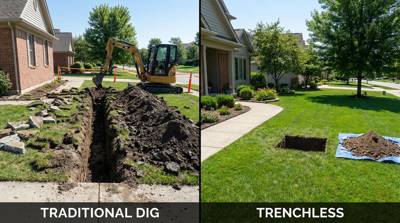 Trenchless sewer repair with minimal yard damage versus traditional excavation in Webster, TX